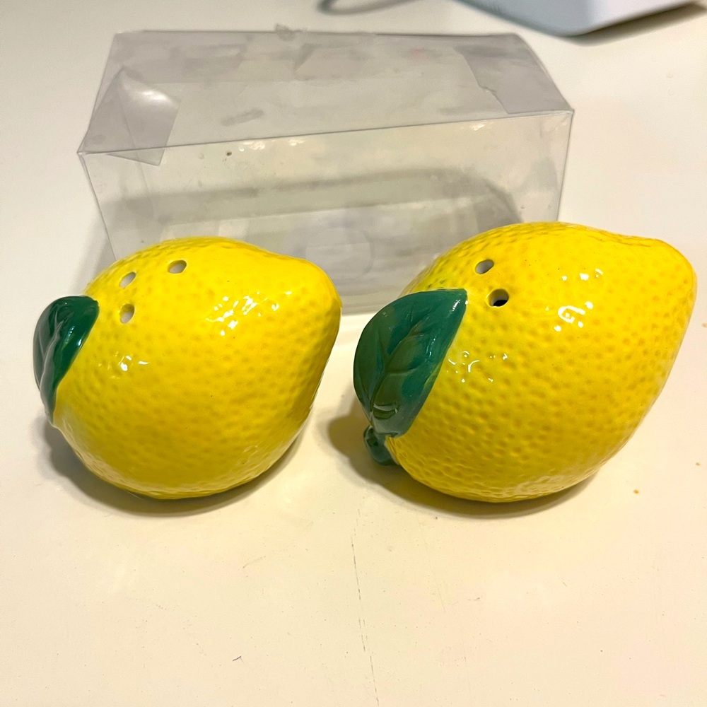 True Living Lemon Shaped Salt/Pepper Shakers Yellow Home Decor Ceramic Spring